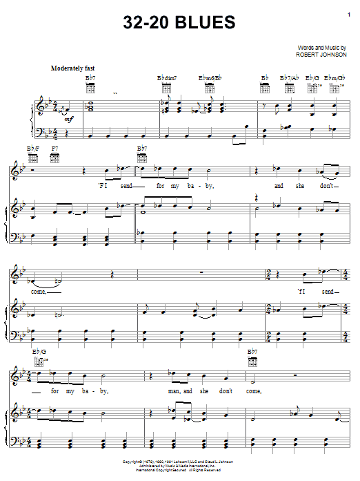Robert Johnson 32-20 Blues Sheet Music Notes & Chords for Guitar Chords/Lyrics - Download or Print PDF