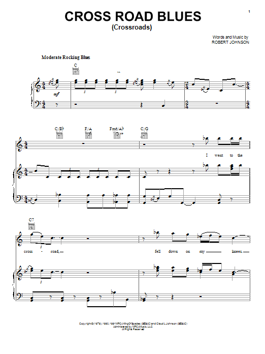 Robert Johnson Cross Road Blues (Crossroads) Sheet Music Notes & Chords for Guitar Chords/Lyrics - Download or Print PDF