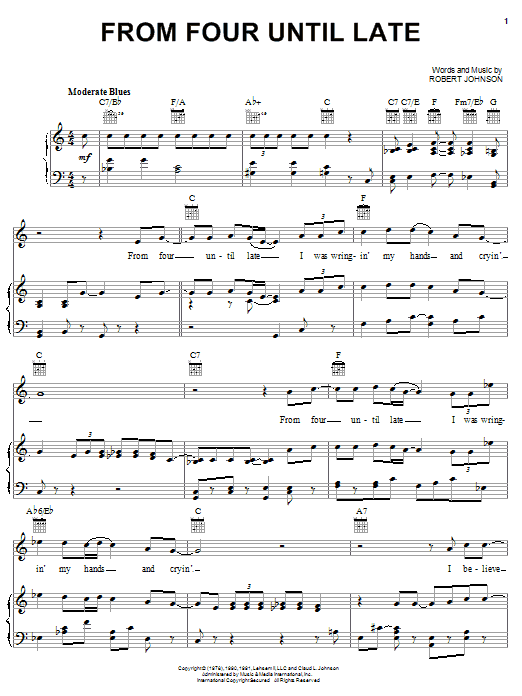 Robert Johnson From Four Until Late Sheet Music Notes & Chords for Easy Guitar Tab - Download or Print PDF