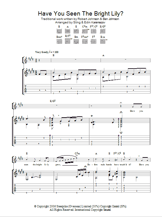 Robert Johnson Have You Seen The Bright Lily? (as performed by Sting and Edin Karamazov) Sheet Music Notes & Chords for Guitar Tab - Download or Print PDF