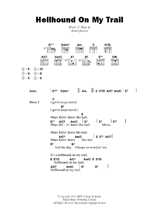 Robert Johnson Hellhound On My Trail Sheet Music Notes & Chords for Lyrics & Chords - Download or Print PDF