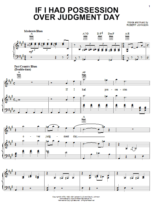 Robert Johnson If I Had Possession Over Judgment Day Sheet Music Notes & Chords for Piano, Vocal & Guitar (Right-Hand Melody) - Download or Print PDF