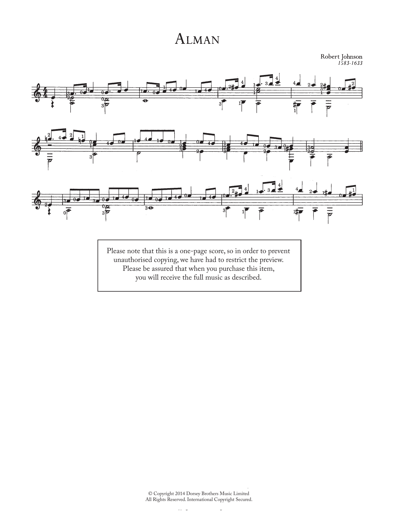 Robert Johnson II Alman Sheet Music Notes & Chords for Guitar - Download or Print PDF