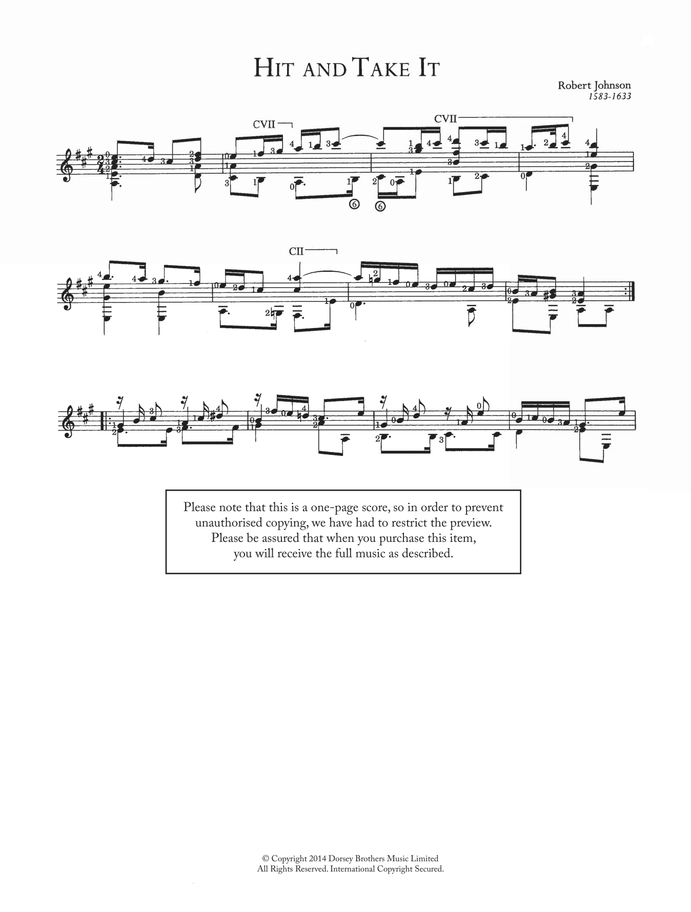 Robert Johnson II Hit And Take It Sheet Music Notes & Chords for Guitar - Download or Print PDF