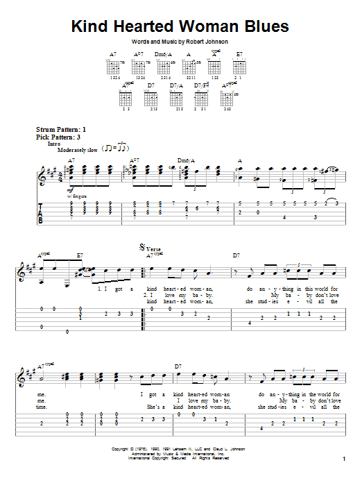 Robert Johnson Kind Hearted Woman Blues Sheet Music Notes & Chords for Guitar Chords/Lyrics - Download or Print PDF