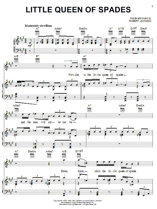 Robert Johnson Little Queen Of Spades Sheet Music Notes & Chords for Piano, Vocal & Guitar (Right-Hand Melody) - Download or Print PDF