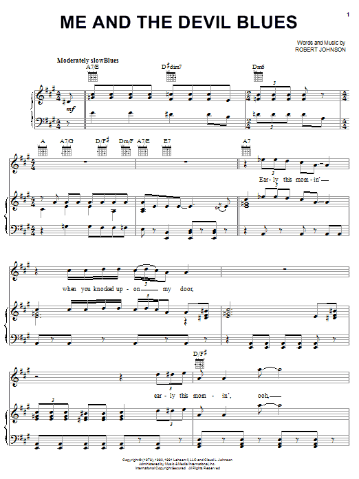 Robert Johnson Me And The Devil Blues Sheet Music Notes & Chords for Piano, Vocal & Guitar (Right-Hand Melody) - Download or Print PDF