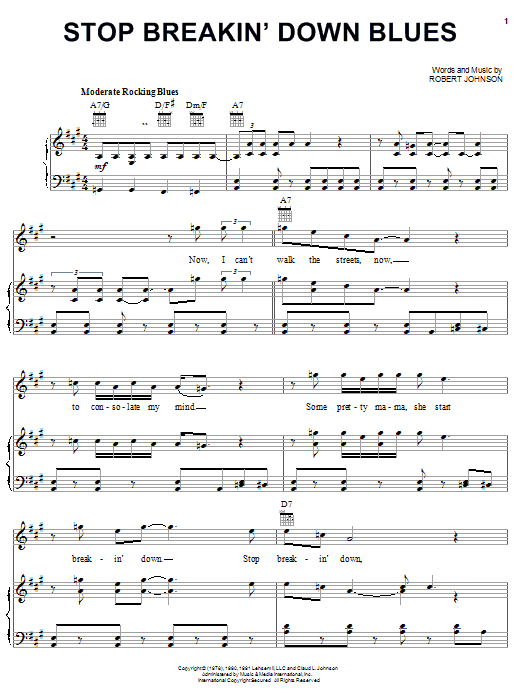 Robert Johnson Stop Breakin' Down Blues Sheet Music Notes & Chords for Piano, Vocal & Guitar (Right-Hand Melody) - Download or Print PDF