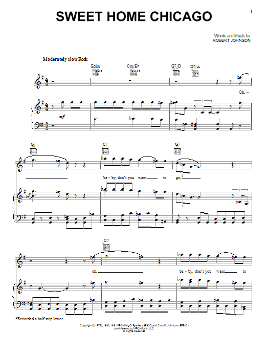 Robert Johnson Sweet Home Chicago Sheet Music Notes & Chords for Lyrics & Chords - Download or Print PDF