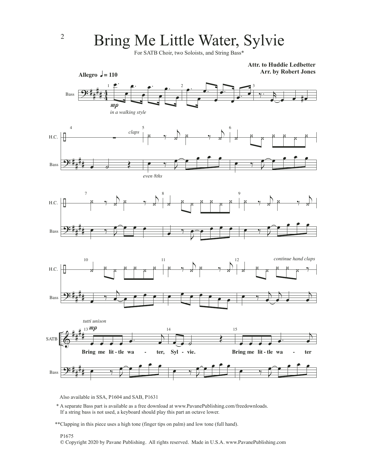 Robert Jones Bring Me little Water, Sylvie Sheet Music Notes & Chords for SATB Choir - Download or Print PDF