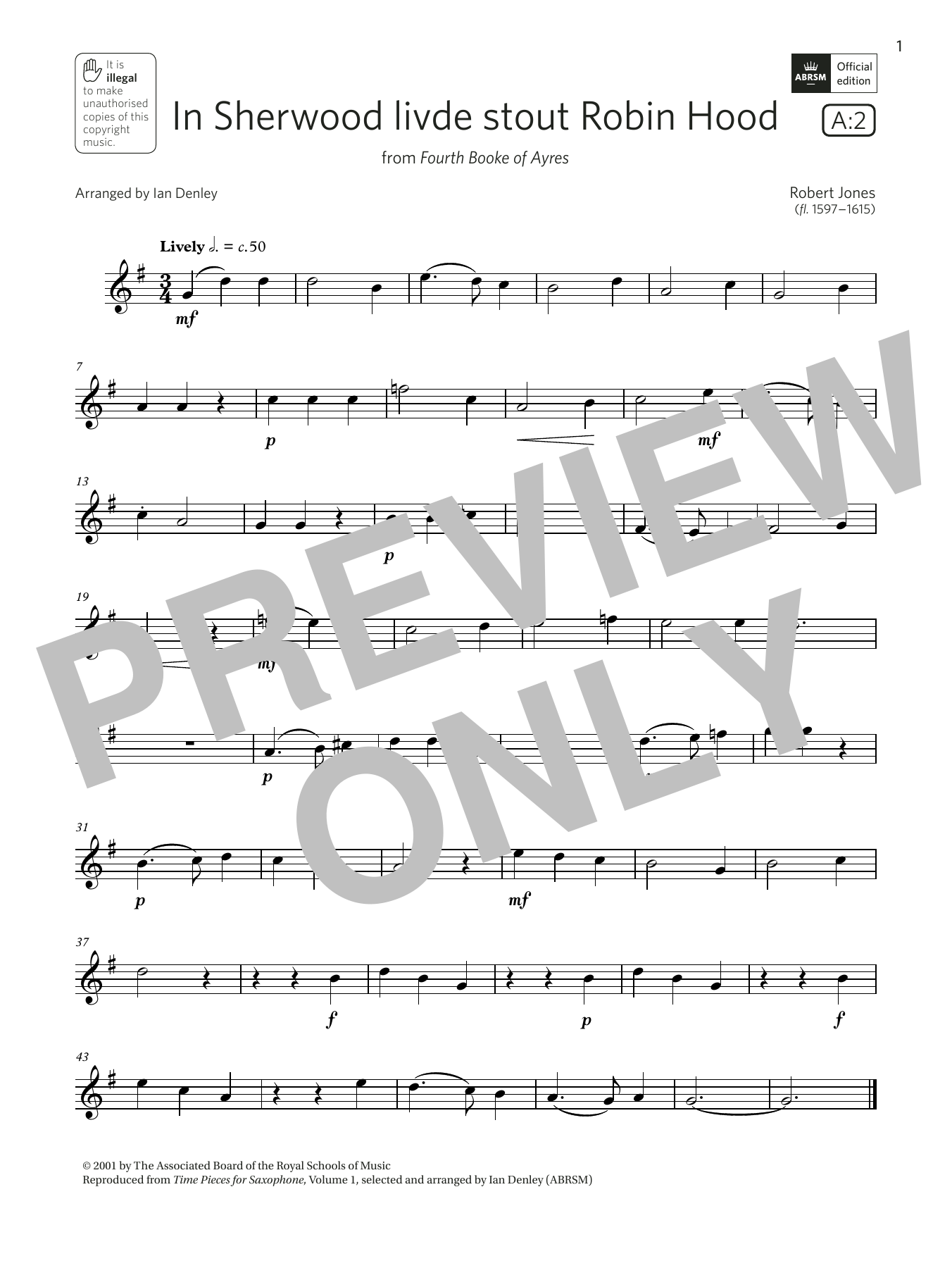 Robert Jones In Sherwood livde stout Robin Hood (Grade 2 List A2 from the ABRSM Saxophone syllabus from 2022) Sheet Music Notes & Chords for Alto Sax Solo - Download or Print PDF