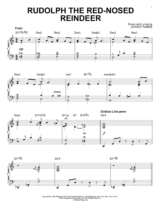 Robert L. May Rudolph The Red-Nosed Reindeer [Jazz version] (arr. Brent Edstrom) Sheet Music Notes & Chords for Piano - Download or Print PDF