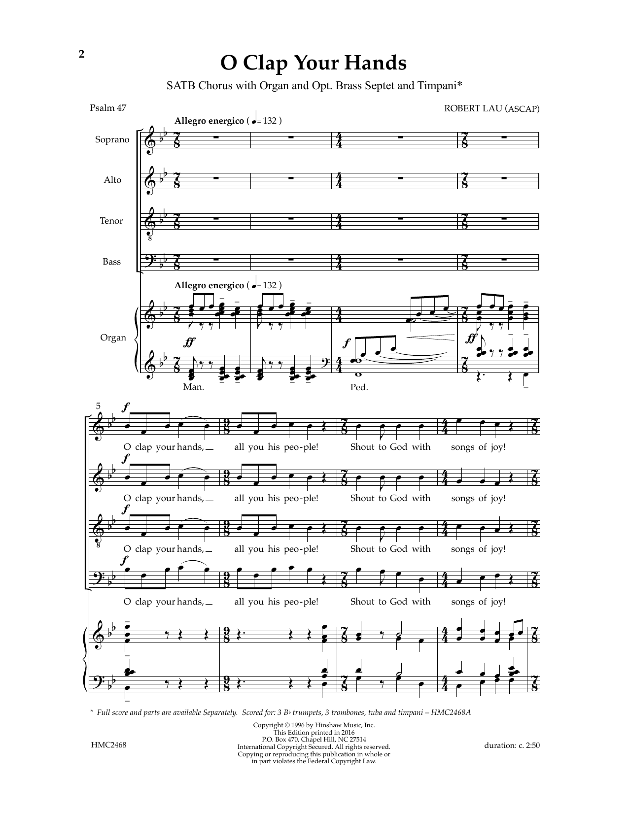Robert Lau O Clap Your Hands Sheet Music Notes & Chords for SATB Choir - Download or Print PDF