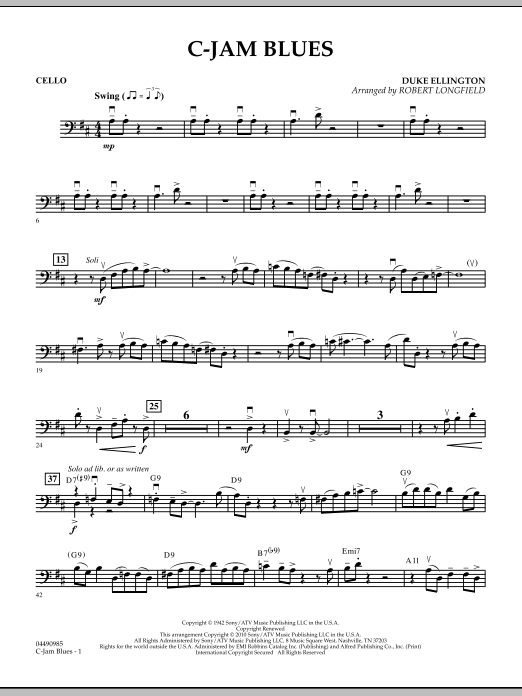 Robert Longfield C-Jam Blues - Cello Sheet Music Notes & Chords for Orchestra - Download or Print PDF