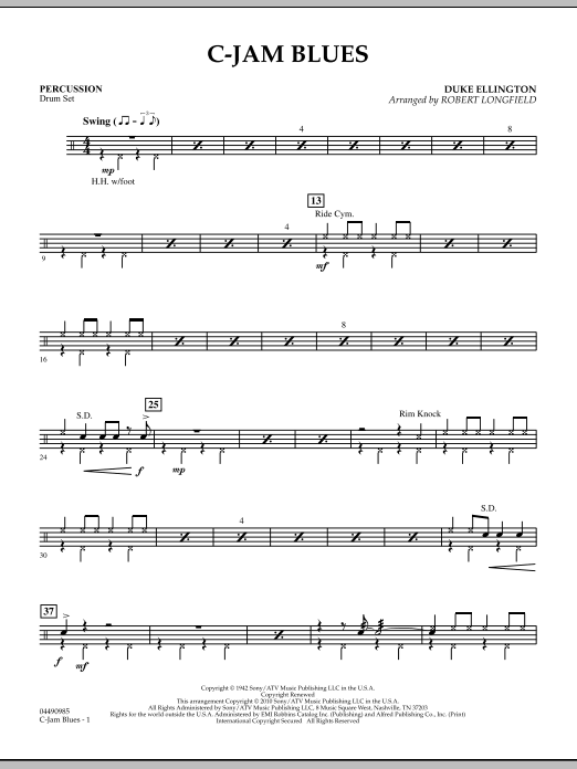 Robert Longfield C-Jam Blues - Percussion Sheet Music Notes & Chords for Orchestra - Download or Print PDF