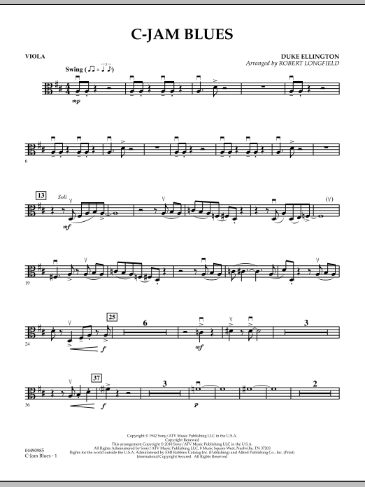 Robert Longfield C-Jam Blues - Viola Sheet Music Notes & Chords for Orchestra - Download or Print PDF