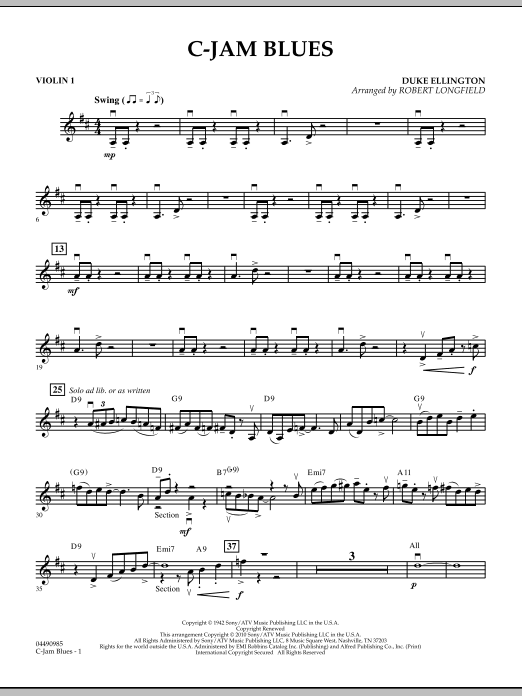Robert Longfield C-Jam Blues - Violin 1 Sheet Music Notes & Chords for Orchestra - Download or Print PDF