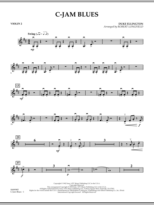 Robert Longfield C-Jam Blues - Violin 2 Sheet Music Notes & Chords for Orchestra - Download or Print PDF