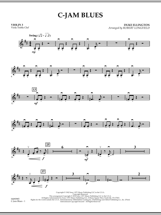 Robert Longfield C-Jam Blues - Violin 3 (Viola Treble Clef) Sheet Music Notes & Chords for Orchestra - Download or Print PDF