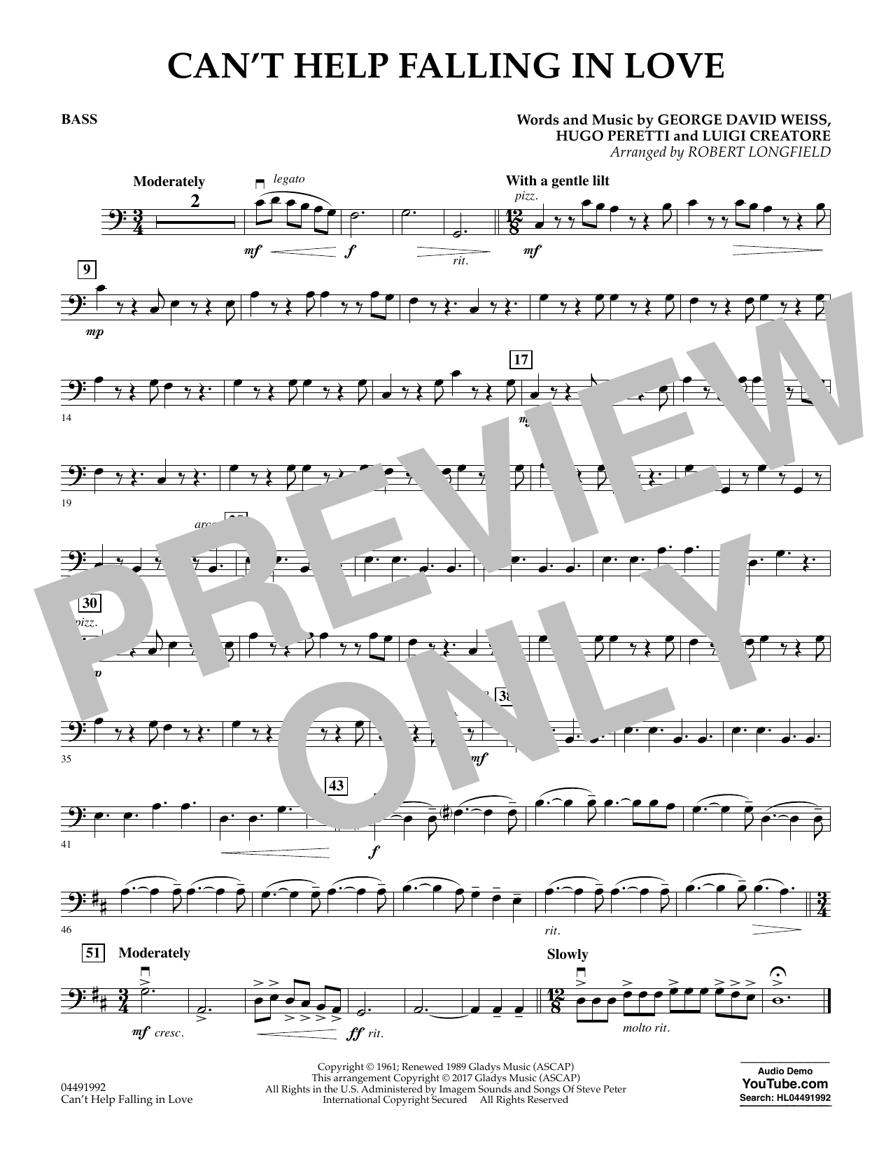Robert Longfield Can't Help Falling in Love - Bass Sheet Music Notes & Chords for Orchestra - Download or Print PDF