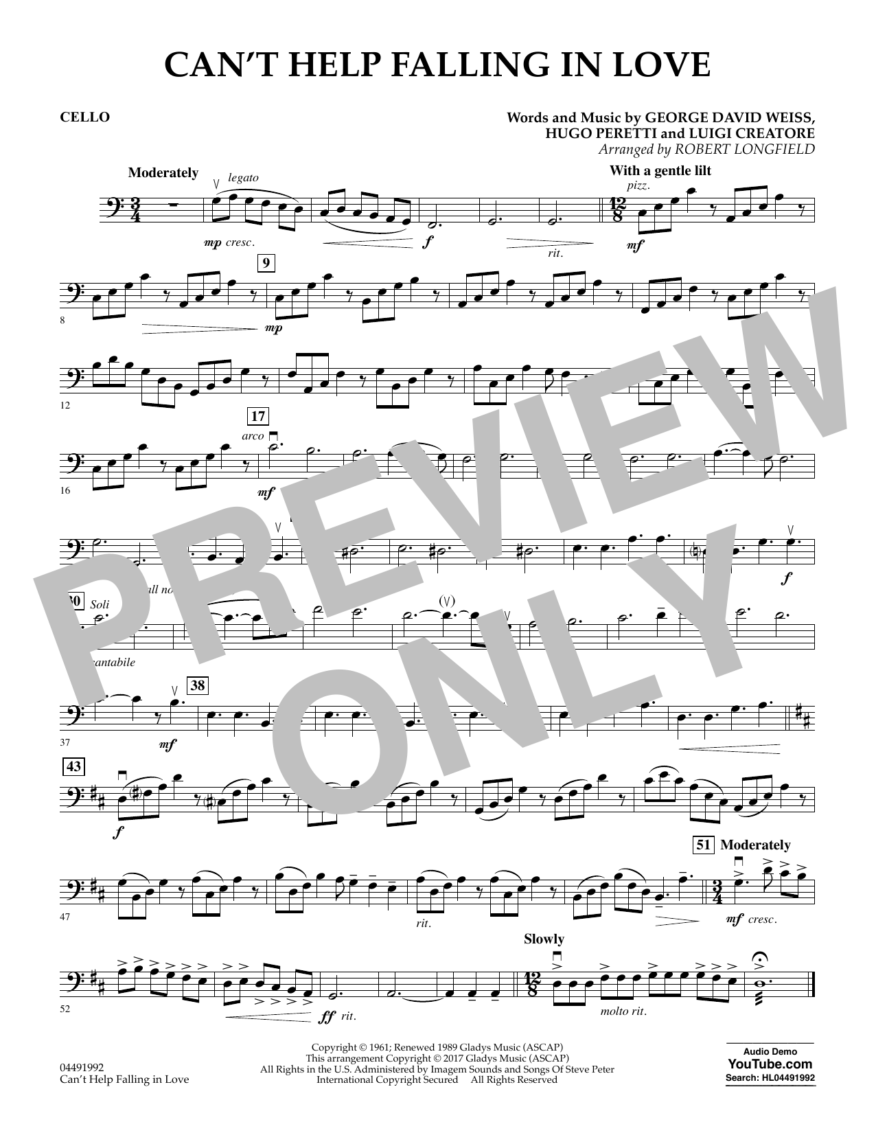 Robert Longfield Can't Help Falling in Love - Cello Sheet Music Notes & Chords for Orchestra - Download or Print PDF