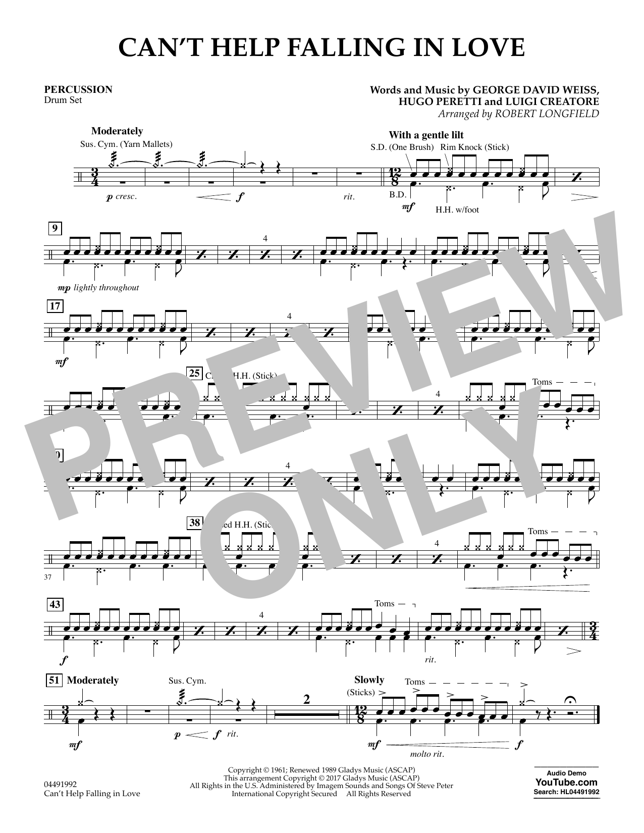 Robert Longfield Can't Help Falling in Love - Percussion Sheet Music Notes & Chords for Orchestra - Download or Print PDF