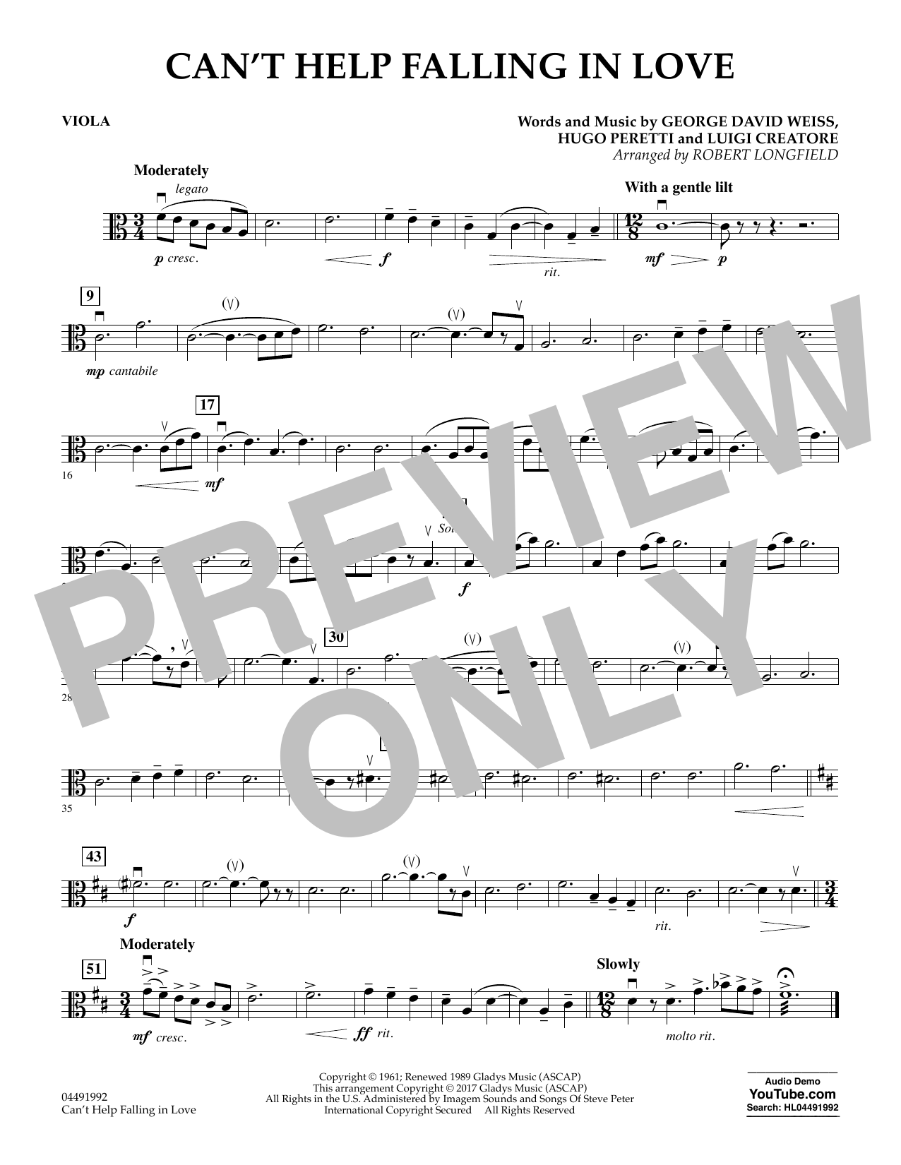 Robert Longfield Can't Help Falling in Love - Viola Sheet Music Notes & Chords for Orchestra - Download or Print PDF