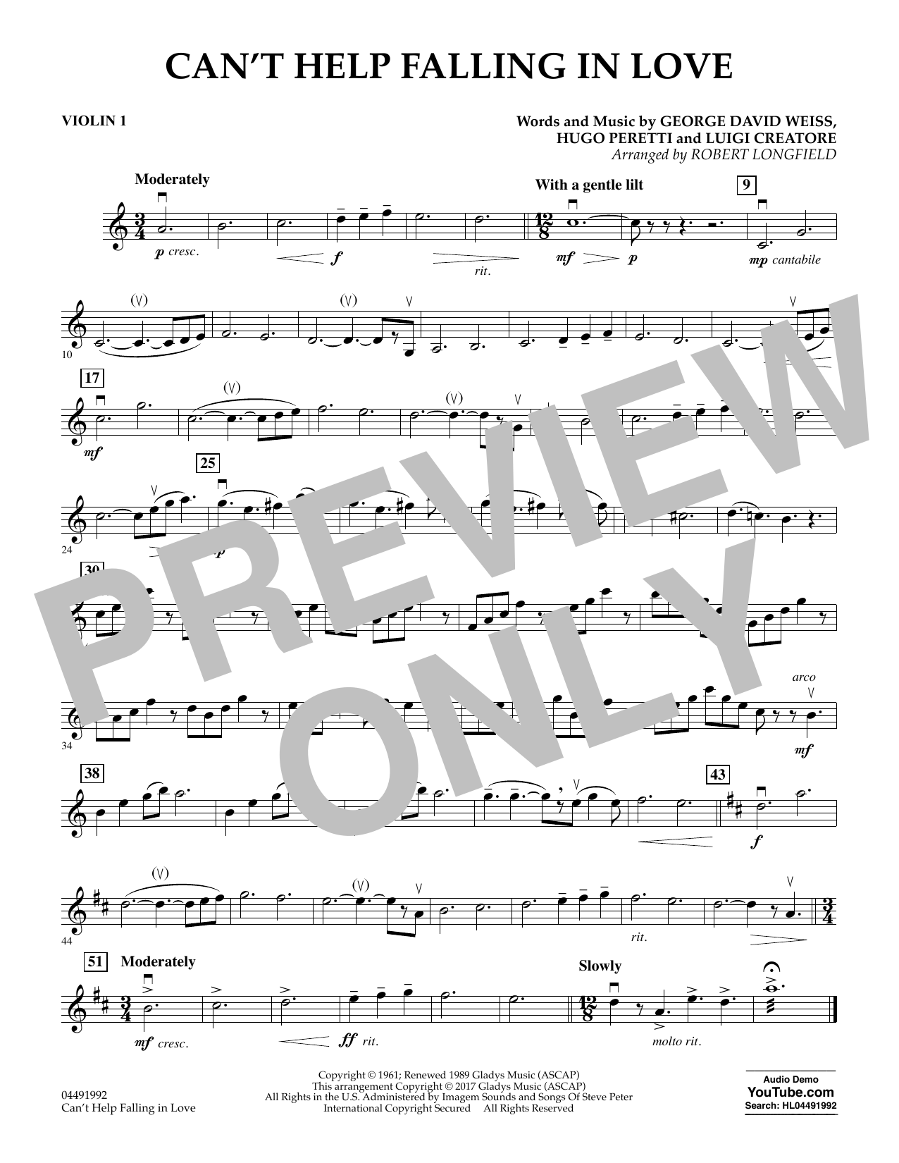 Robert Longfield Can't Help Falling in Love - Violin 1 Sheet Music Notes & Chords for Orchestra - Download or Print PDF