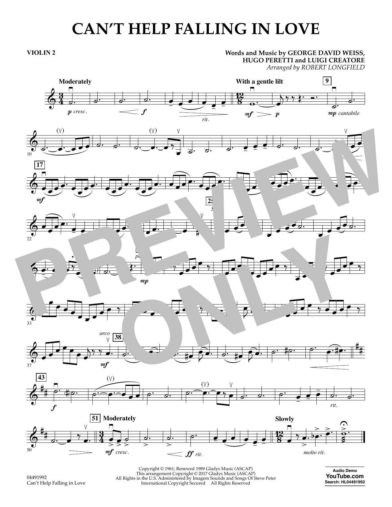 Robert Longfield Can't Help Falling in Love - Violin 2 Sheet Music Notes & Chords for Orchestra - Download or Print PDF