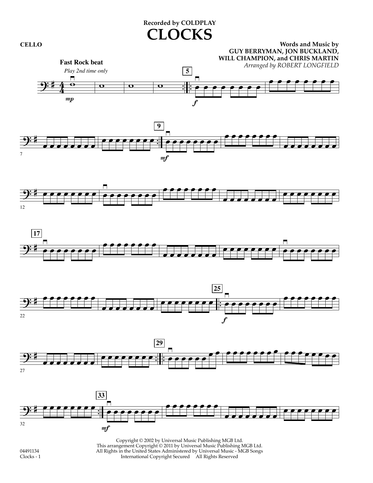 Robert Longfield Clocks - Cello Sheet Music Notes & Chords for String Quartet - Download or Print PDF