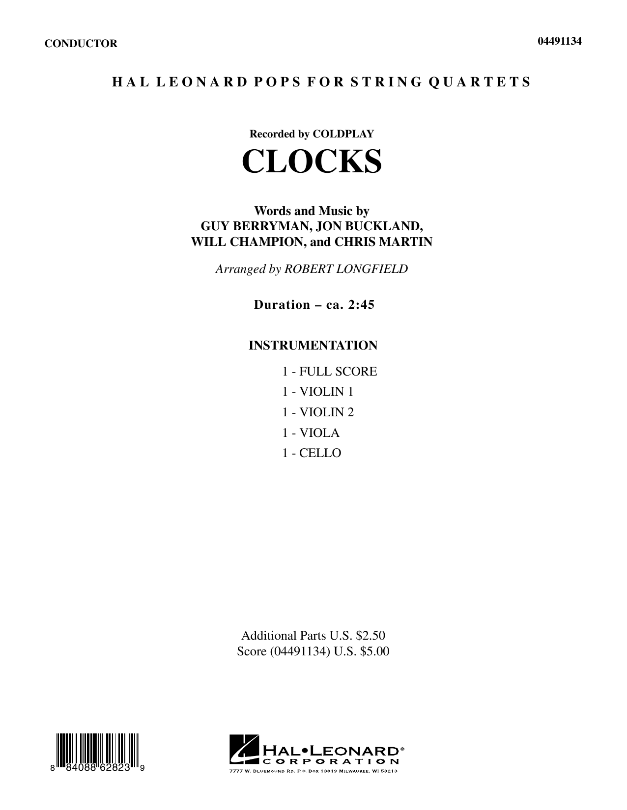 Robert Longfield Clocks - Full Score Sheet Music Notes & Chords for String Quartet - Download or Print PDF
