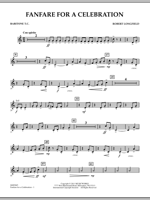 Robert Longfield Fanfare For A Celebration - Baritone T.C. Sheet Music Notes & Chords for Concert Band - Download or Print PDF