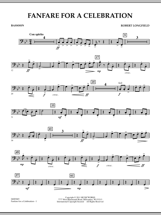 Robert Longfield Fanfare For A Celebration - Bassoon Sheet Music Notes & Chords for Concert Band - Download or Print PDF