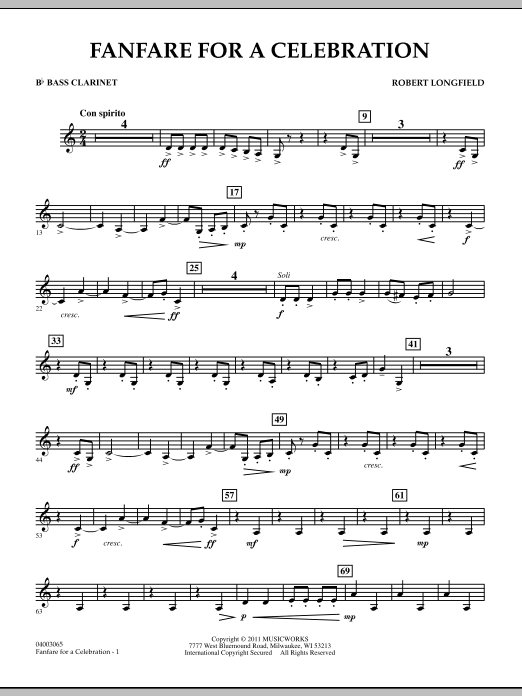 Robert Longfield Fanfare For A Celebration - Bb Bass Clarinet Sheet Music Notes & Chords for Concert Band - Download or Print PDF