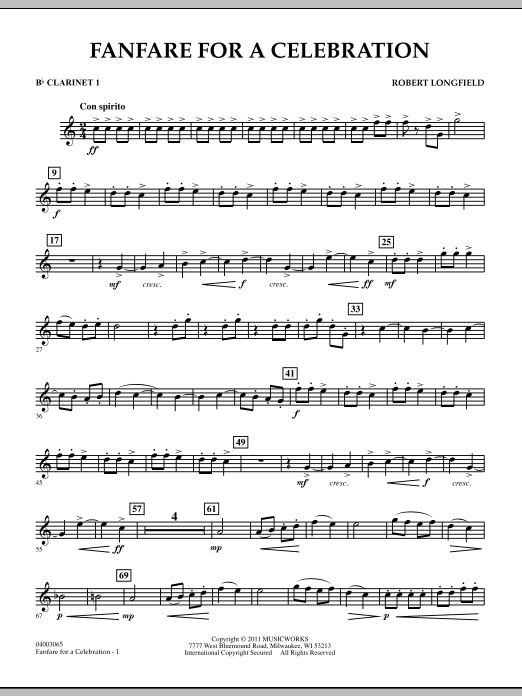 Robert Longfield Fanfare For A Celebration - Bb Clarinet 1 Sheet Music Notes & Chords for Concert Band - Download or Print PDF