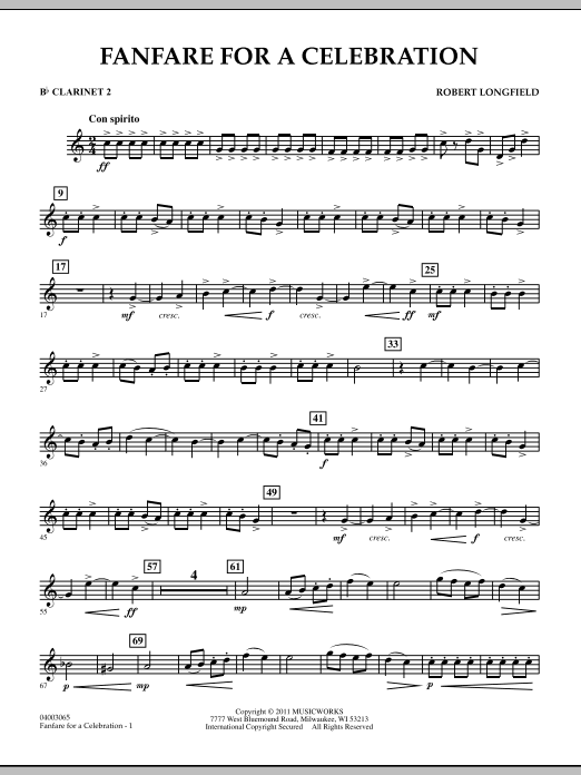 Robert Longfield Fanfare For A Celebration - Bb Clarinet 2 Sheet Music Notes & Chords for Concert Band - Download or Print PDF