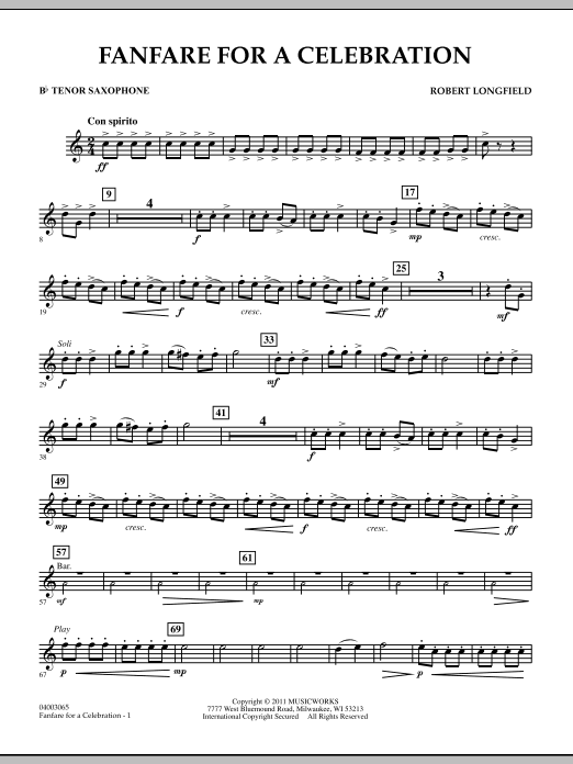 Robert Longfield Fanfare For A Celebration - Bb Tenor Saxophone Sheet Music Notes & Chords for Concert Band - Download or Print PDF