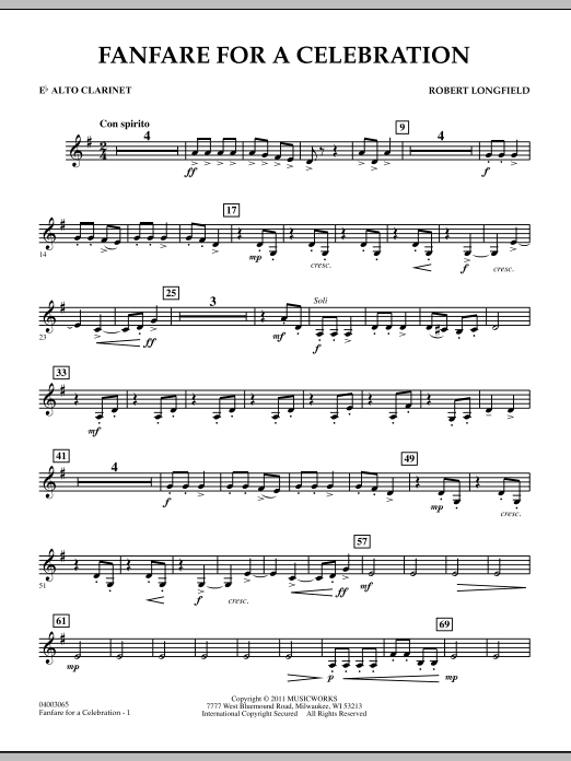 Robert Longfield Fanfare For A Celebration - Eb Alto Clarinet Sheet Music Notes & Chords for Concert Band - Download or Print PDF