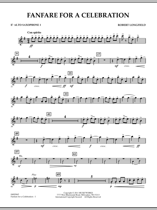 Robert Longfield Fanfare For A Celebration - Eb Alto Saxophone 1 Sheet Music Notes & Chords for Concert Band - Download or Print PDF