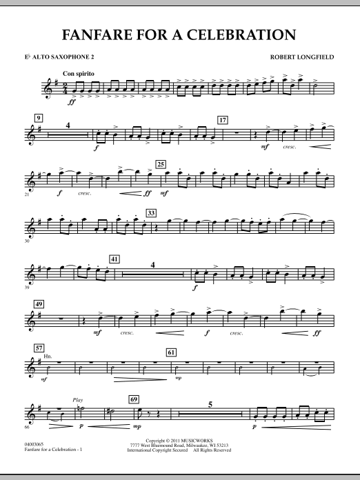 Robert Longfield Fanfare For A Celebration - Eb Alto Saxophone 2 Sheet Music Notes & Chords for Concert Band - Download or Print PDF