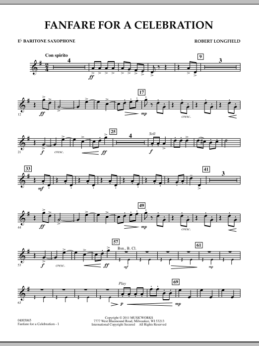 Robert Longfield Fanfare For A Celebration - Eb Baritone Saxophone Sheet Music Notes & Chords for Concert Band - Download or Print PDF