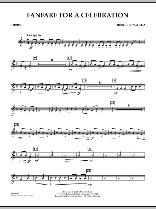 Robert Longfield Fanfare For A Celebration - F Horn Sheet Music Notes & Chords for Concert Band - Download or Print PDF