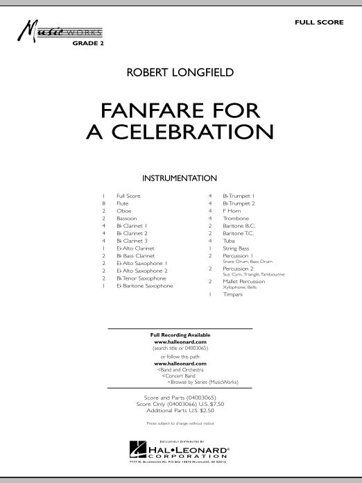 Robert Longfield Fanfare For A Celebration - Full Score Sheet Music Notes & Chords for Concert Band - Download or Print PDF