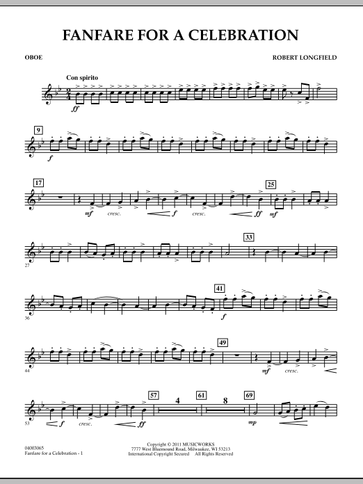 Robert Longfield Fanfare For A Celebration - Oboe Sheet Music Notes & Chords for Concert Band - Download or Print PDF
