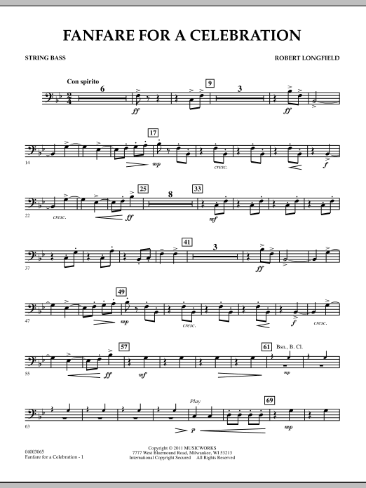 Robert Longfield Fanfare For A Celebration - String Bass Sheet Music Notes & Chords for Concert Band - Download or Print PDF