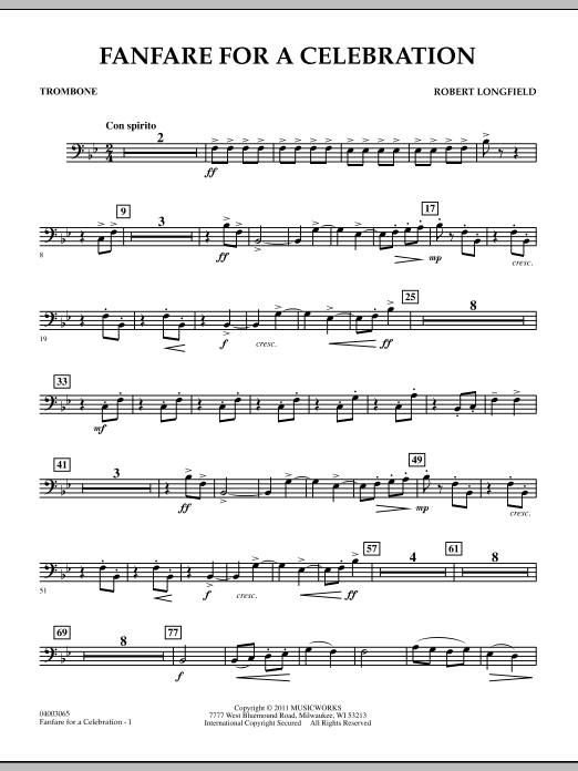 Robert Longfield Fanfare For A Celebration - Trombone Sheet Music Notes & Chords for Concert Band - Download or Print PDF