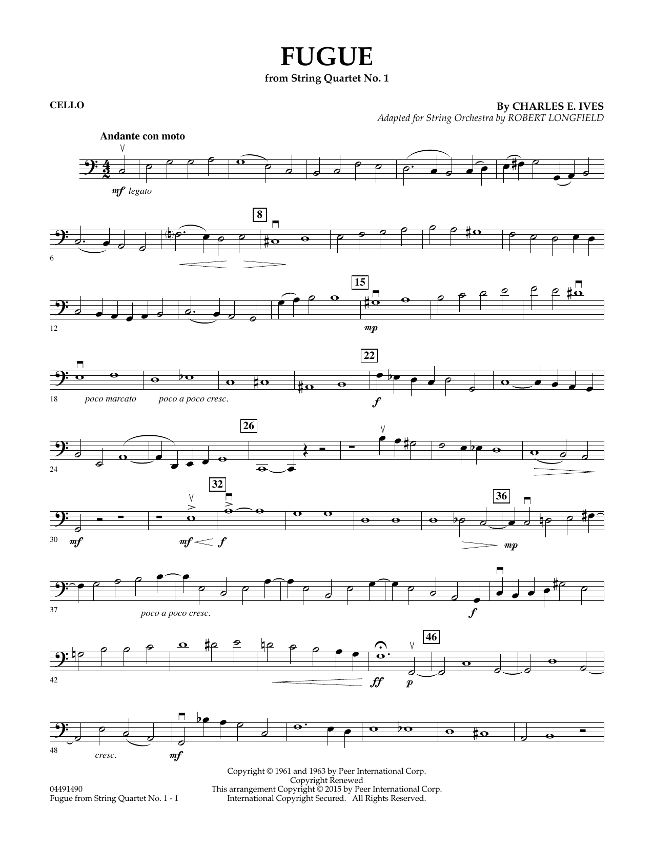 Robert Longfield Fugue from String Quartet No. 1 - Cello Sheet Music Notes & Chords for Orchestra - Download or Print PDF