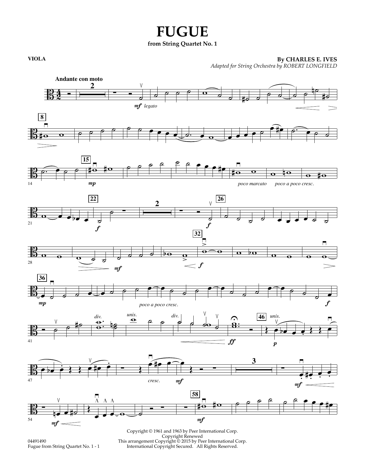 Robert Longfield Fugue from String Quartet No. 1 - Viola Sheet Music Notes & Chords for Orchestra - Download or Print PDF
