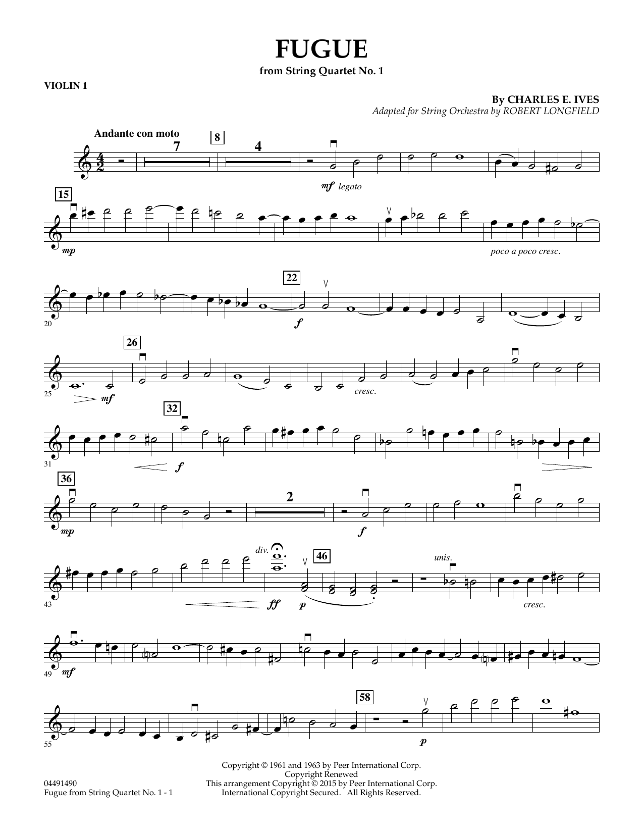Robert Longfield Fugue from String Quartet No. 1 - Violin 1 Sheet Music Notes & Chords for Orchestra - Download or Print PDF