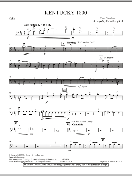 Robert Longfield Kentucky 1800 - Cello Sheet Music Notes & Chords for Orchestra - Download or Print PDF
